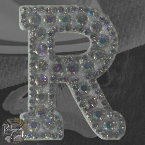 Iridescent Letter R Iridescent Rhinestone Iron On Patch